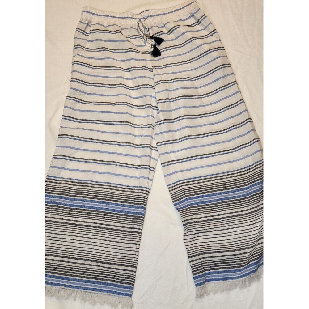 Tommy Bahama Linen Cotton Cropped Beach Pants Women's Small Fringed Hem Tasseled